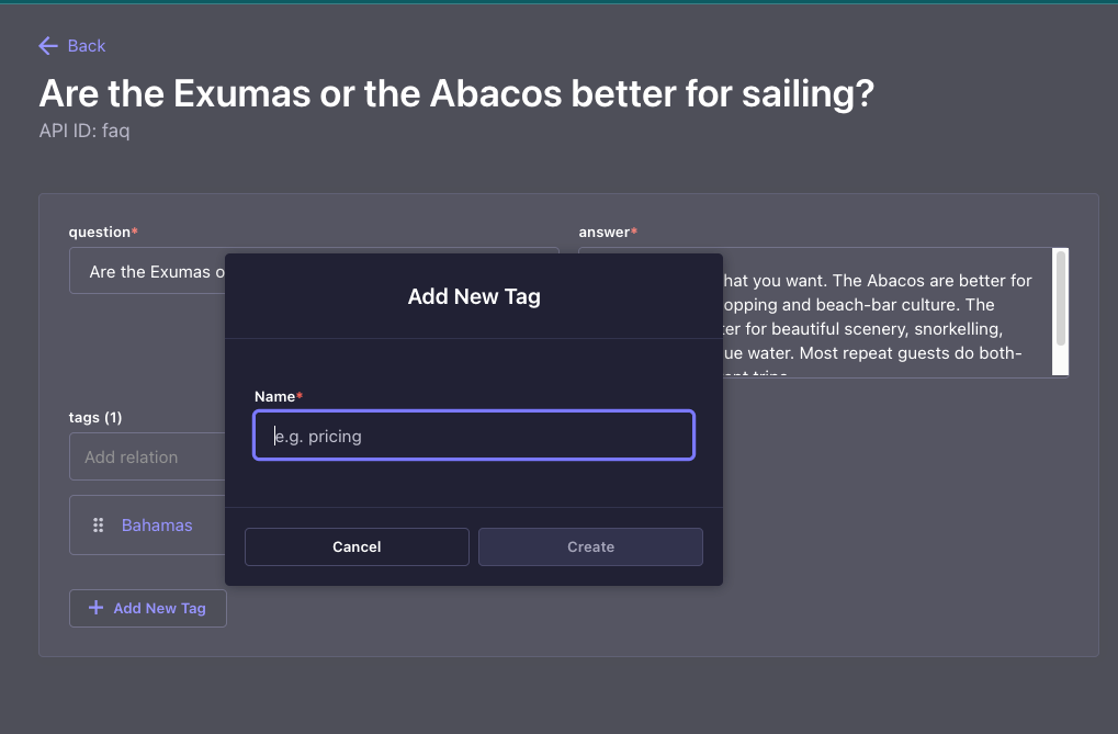 Inline form to create a new tag without leaving the page